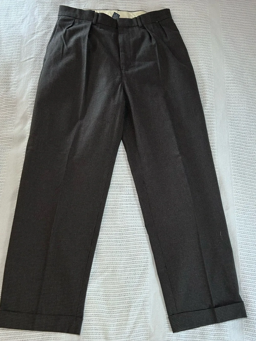 Vintage 80’s Polo Ralph Lauren Gray Brown Houndstooth Pants 33X29 Pleated Cuffed